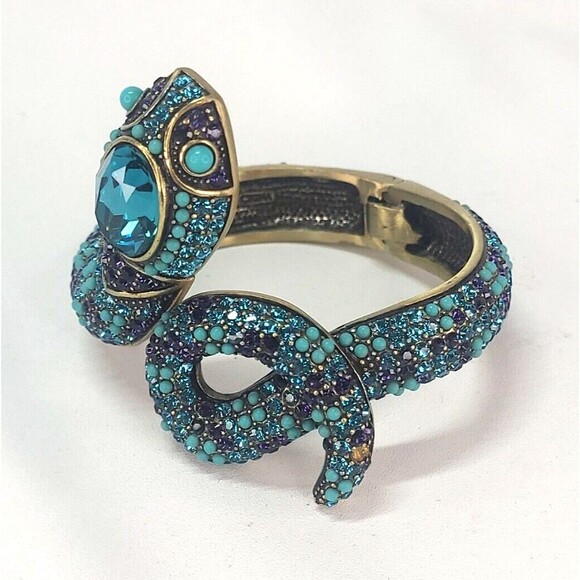 3" Heidi Daus Mystical Serpent Swarovski Crystal Hinged Snake Cuff Blue & Purple - Picture 2 of 10